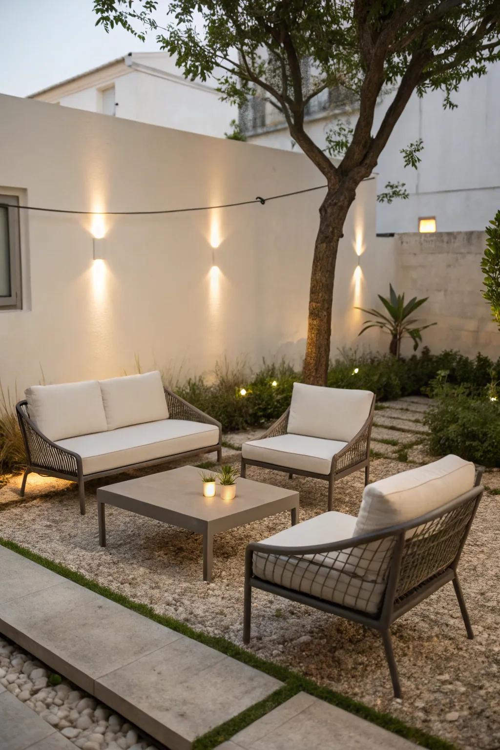 Minimalist garden furniture bringing modern elegance to a small space.