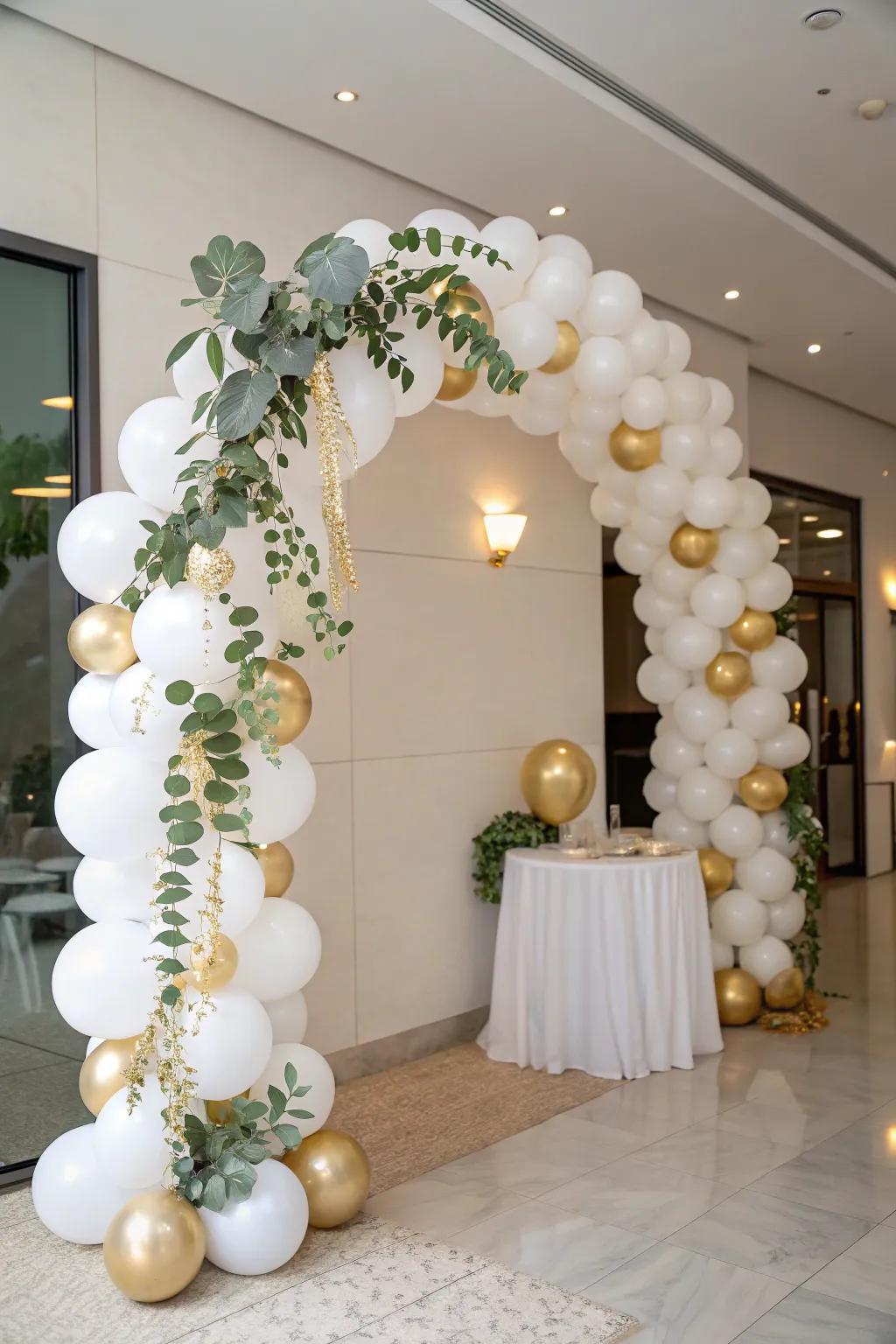 A gorgeous balloon arch making guests feel welcome with elegant style.