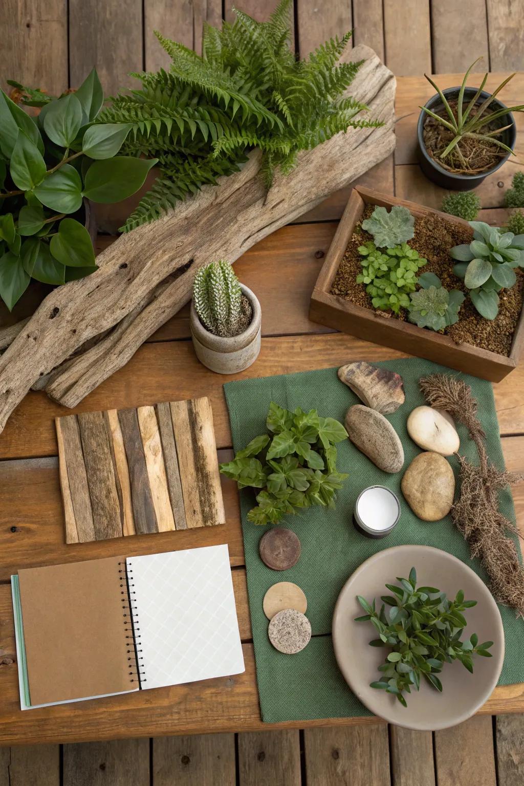 A nature-centric mood board featuring soothing organic elements.