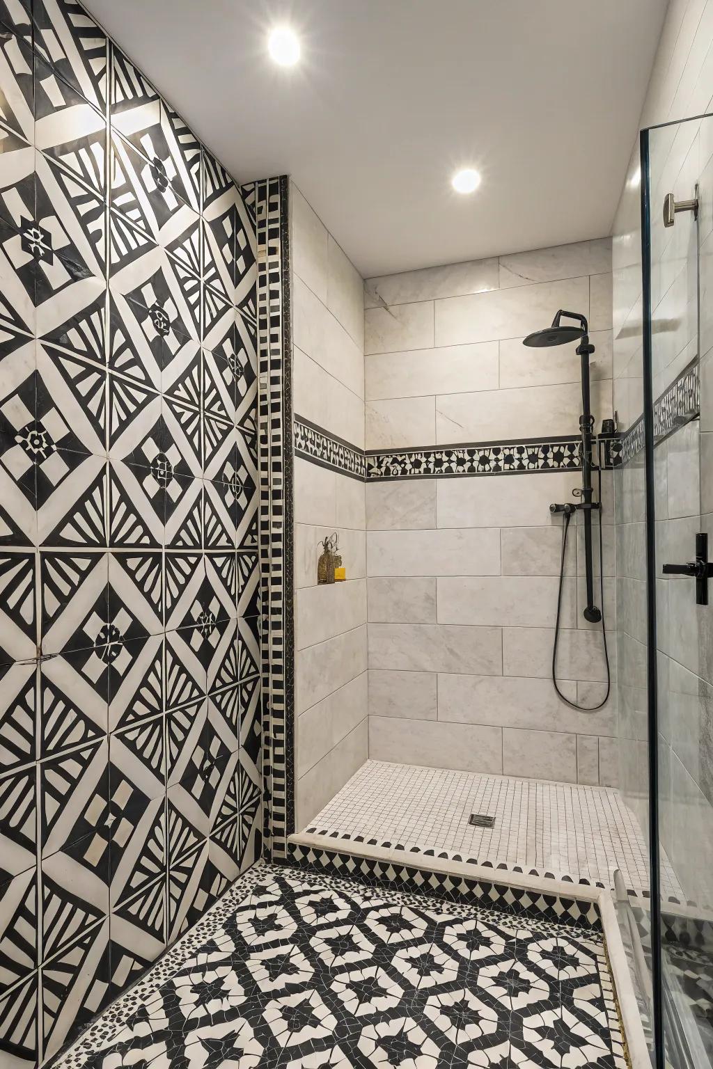 Make a bold impact with vibrant geometric motifs in your bathroom space.
