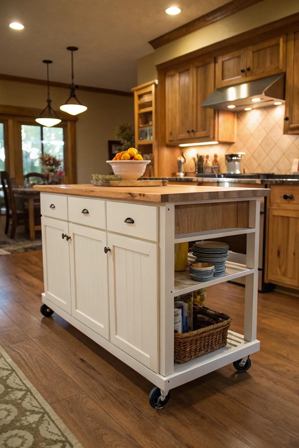 A kitchen island on wheels for ultimate convenience