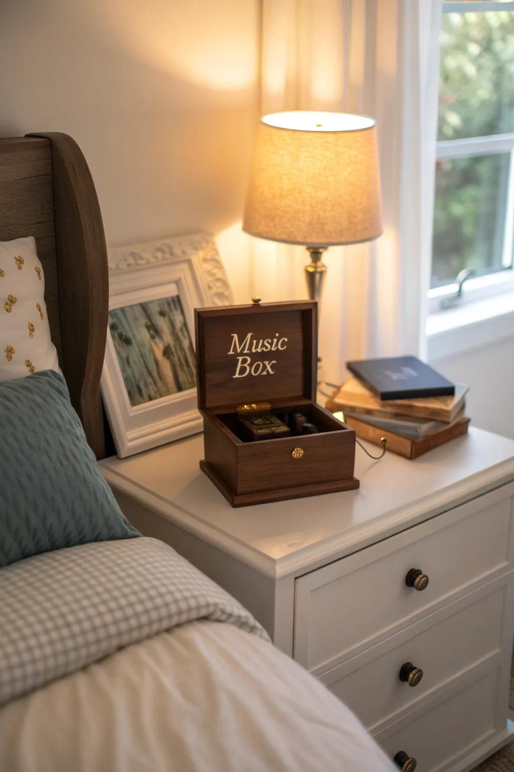 A personalized melody chest brings an intimate feel to any bedroom's decorations.