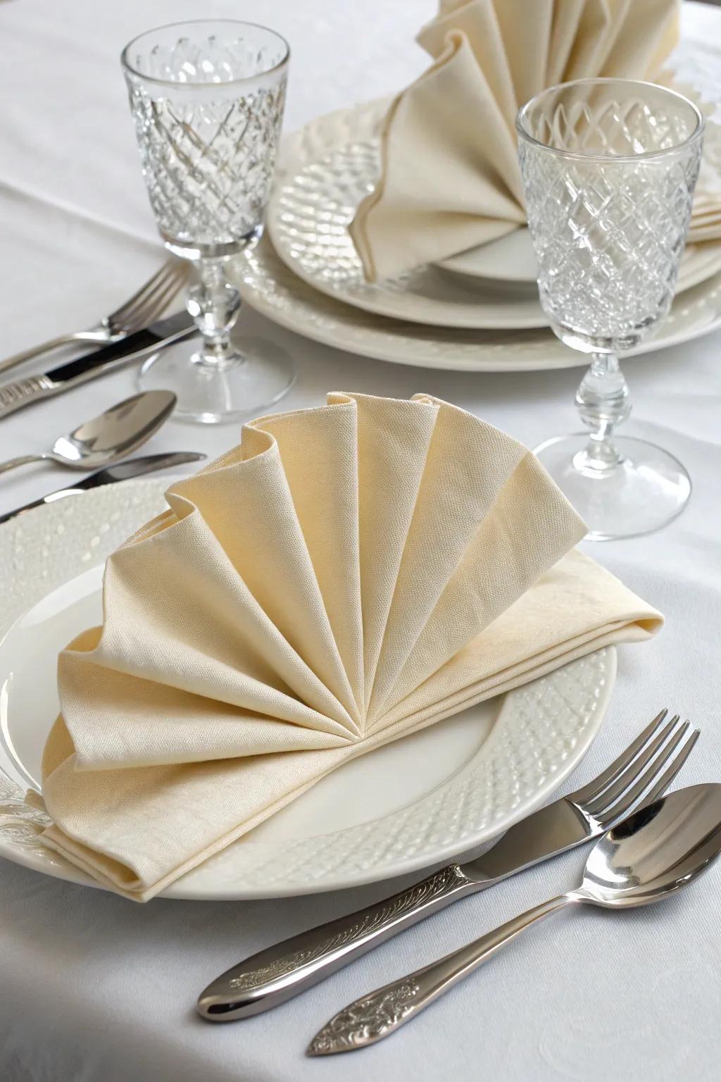 The classic fan fold, ideal for upscale dinners.
