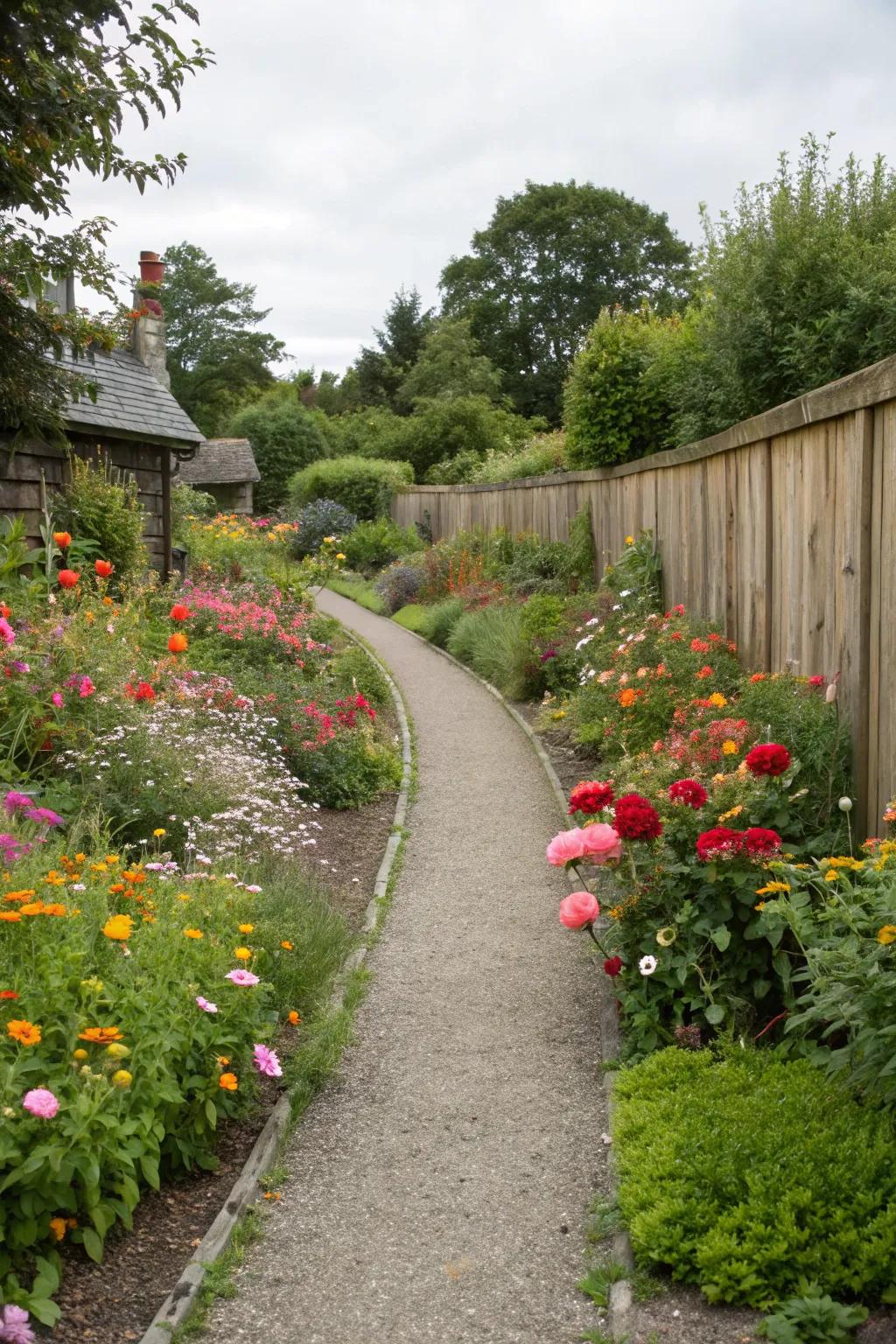 A twisting route enhances intrigue and room to a slim garden.