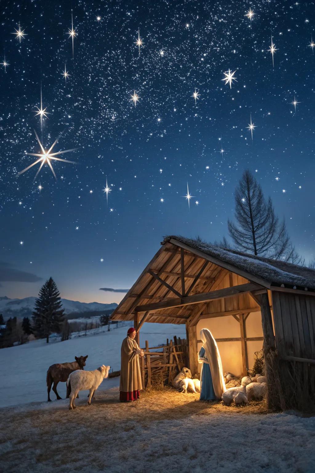 A sky full of stars produces the best background for your nativity display.