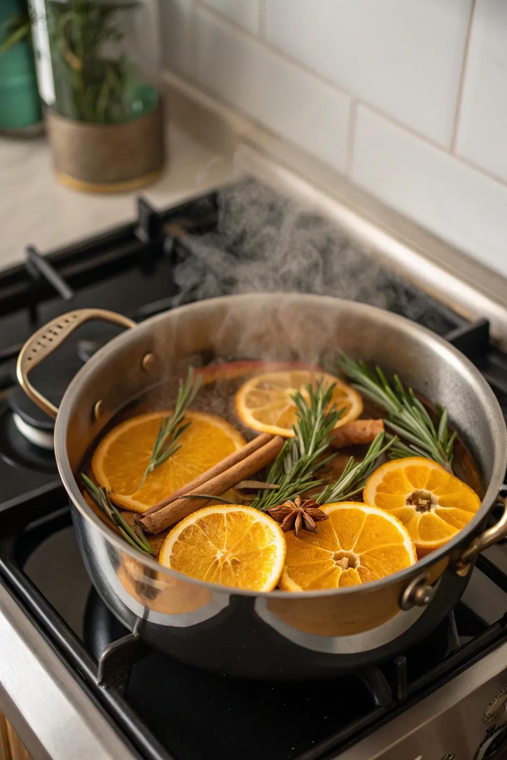 A simmering pot creating a cozy and welcoming atmosphere.