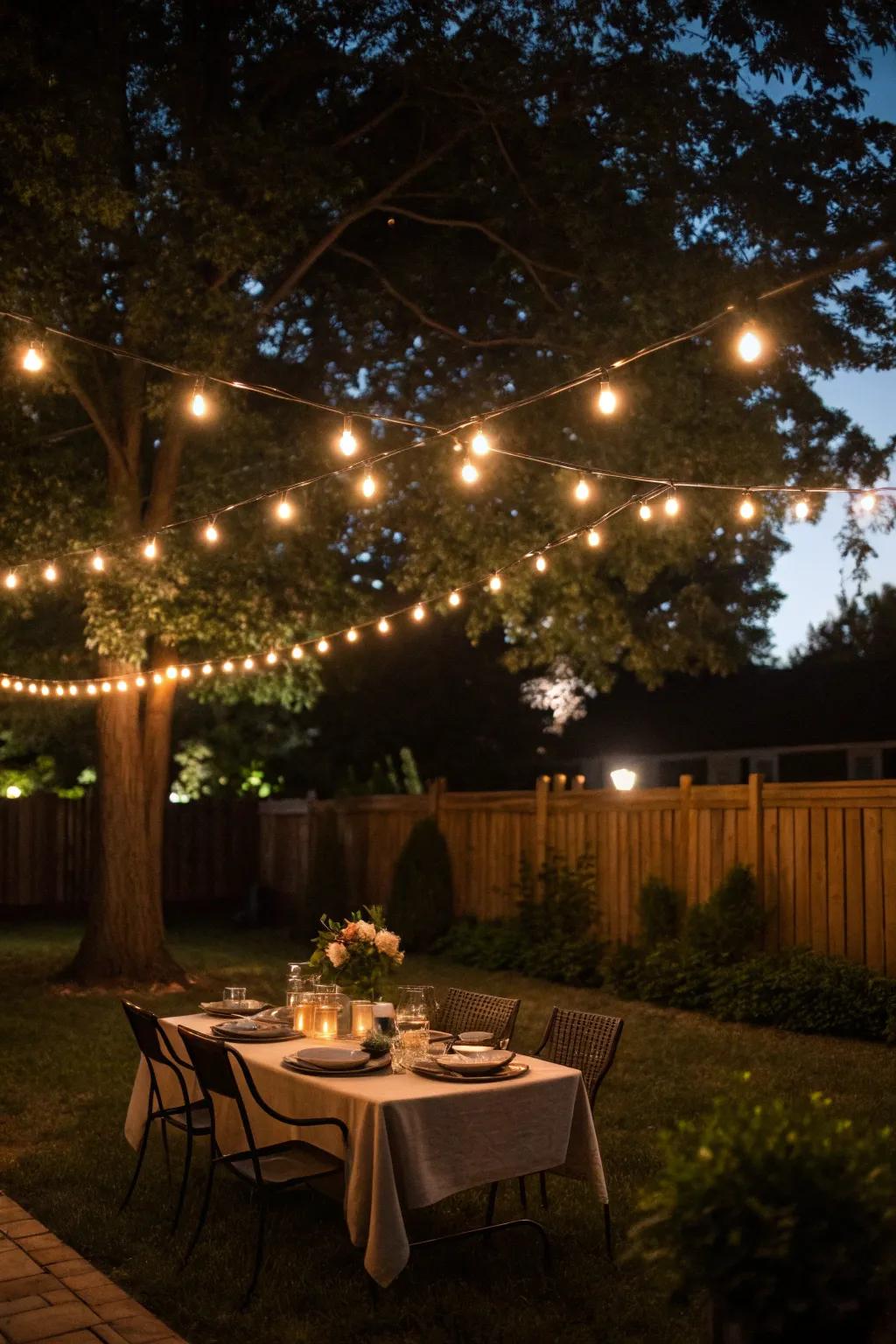 String lights add a touch of magic to any backyard setting.