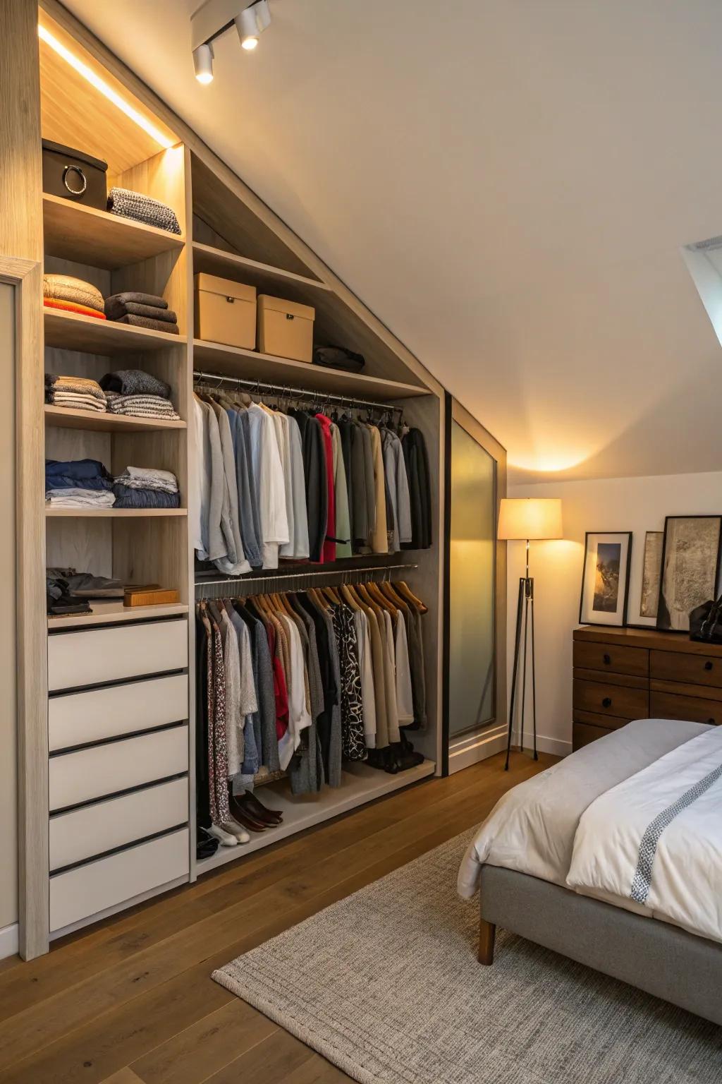 Open wardrobes give your bedroom a high-end boutique vibe.