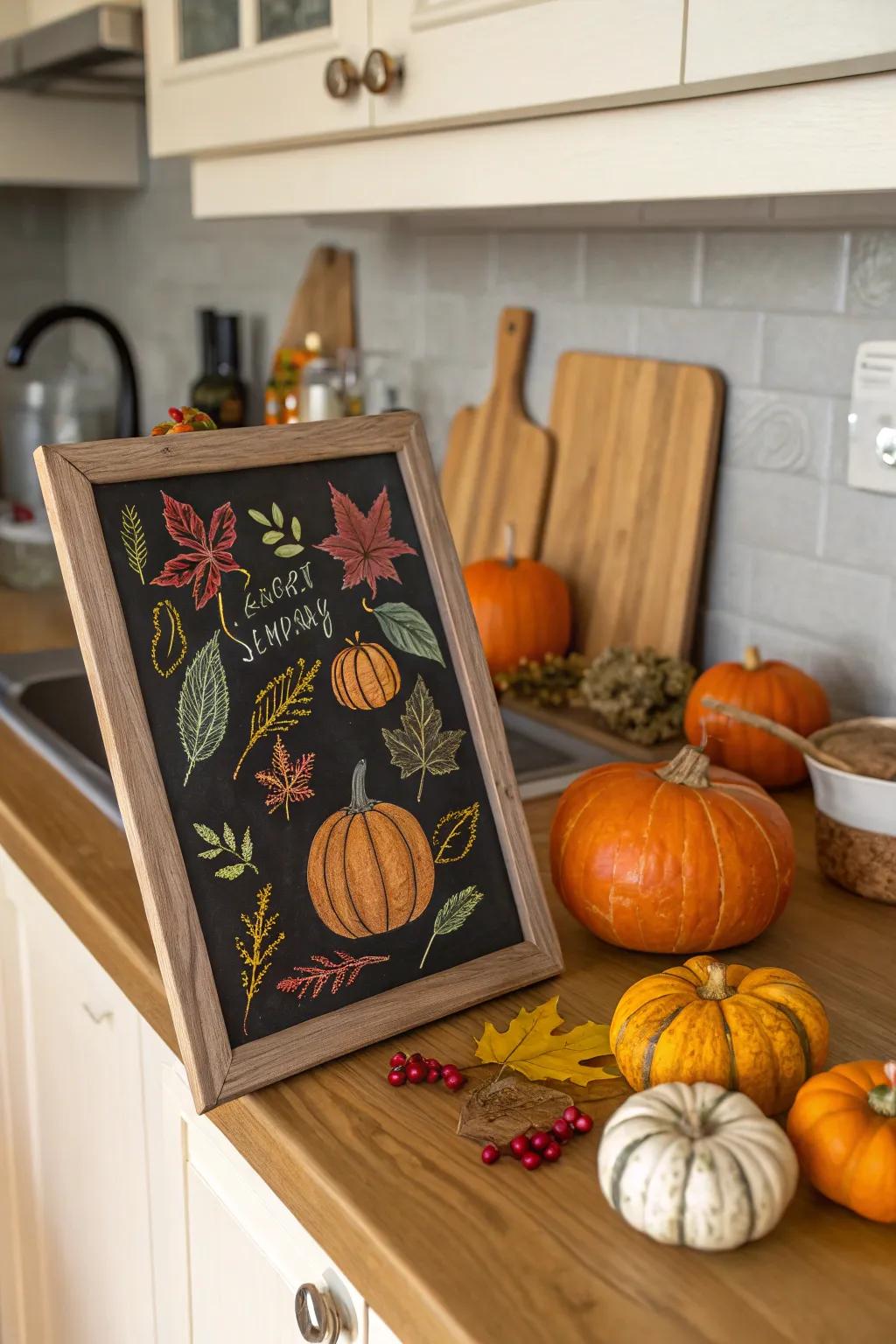 A fall harvest whiteboard theme that introduces warmth and vibrancy into the living space.