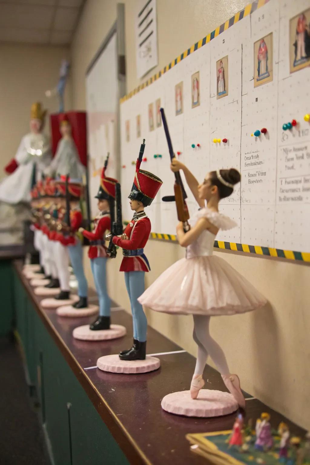 A traditional Wooden Soldier scene featuring toy warriors and ballet dancers.