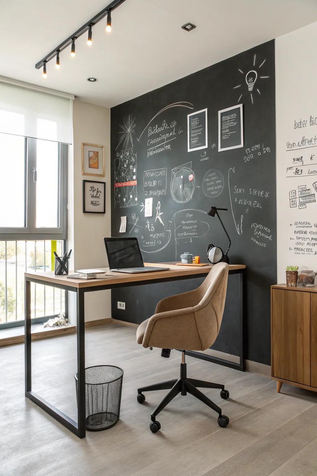An office chalkboard wall primed for inspiration.