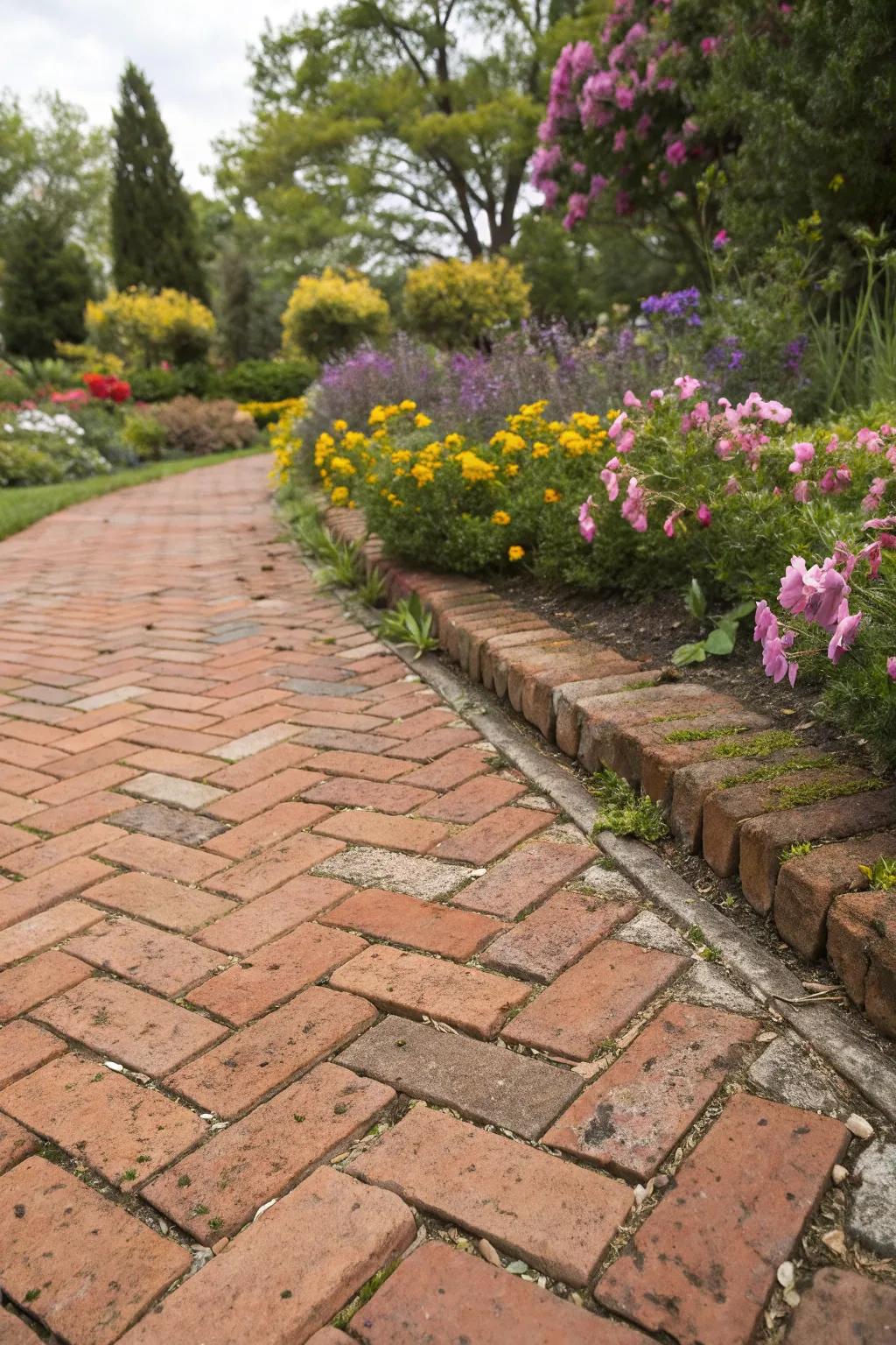 A parquet pattern delivers enduring sophistication to this brick patio
