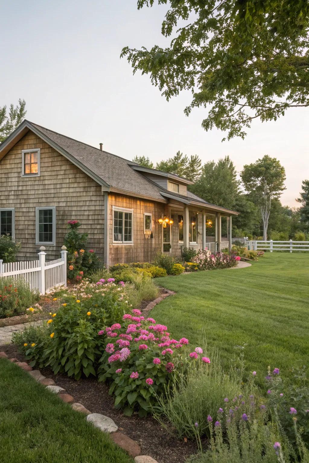 Natural timber cladding enhances the inviting charm of this ranch house.