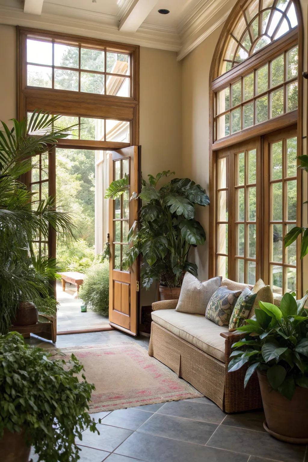 An entrance soaked in sunlight creates a cozy and welcoming vibe.