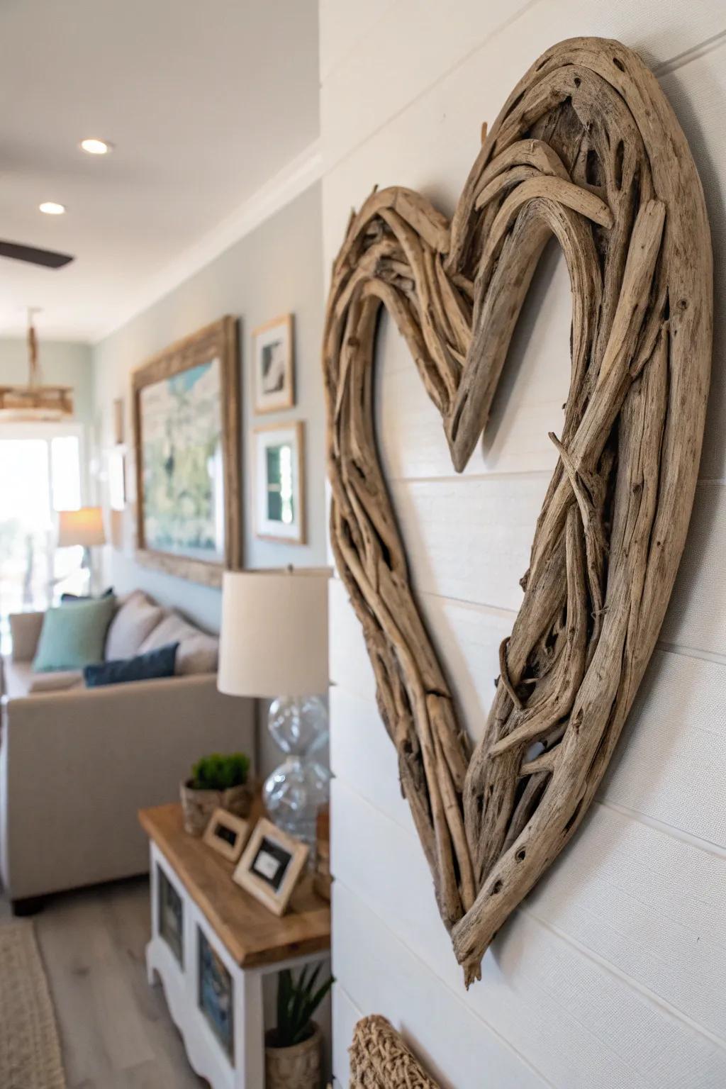 Linked found wood hearts infuse a naturally sourced detail into your living space.