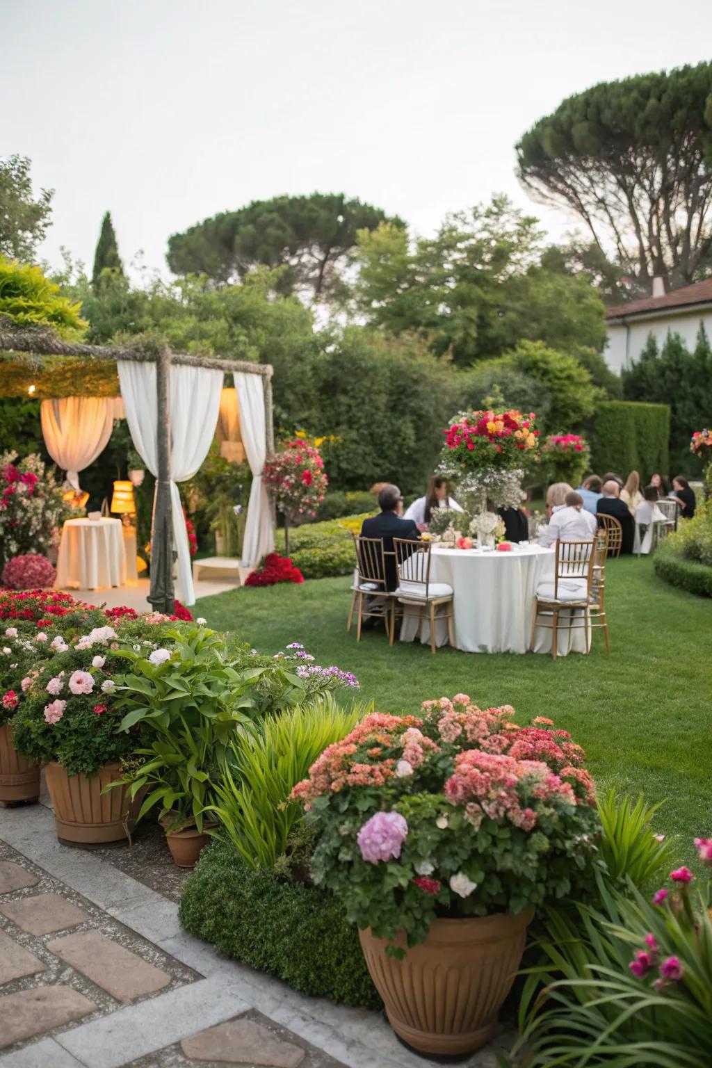 The garden party theme infuses a sense of natural serenity into your open house.