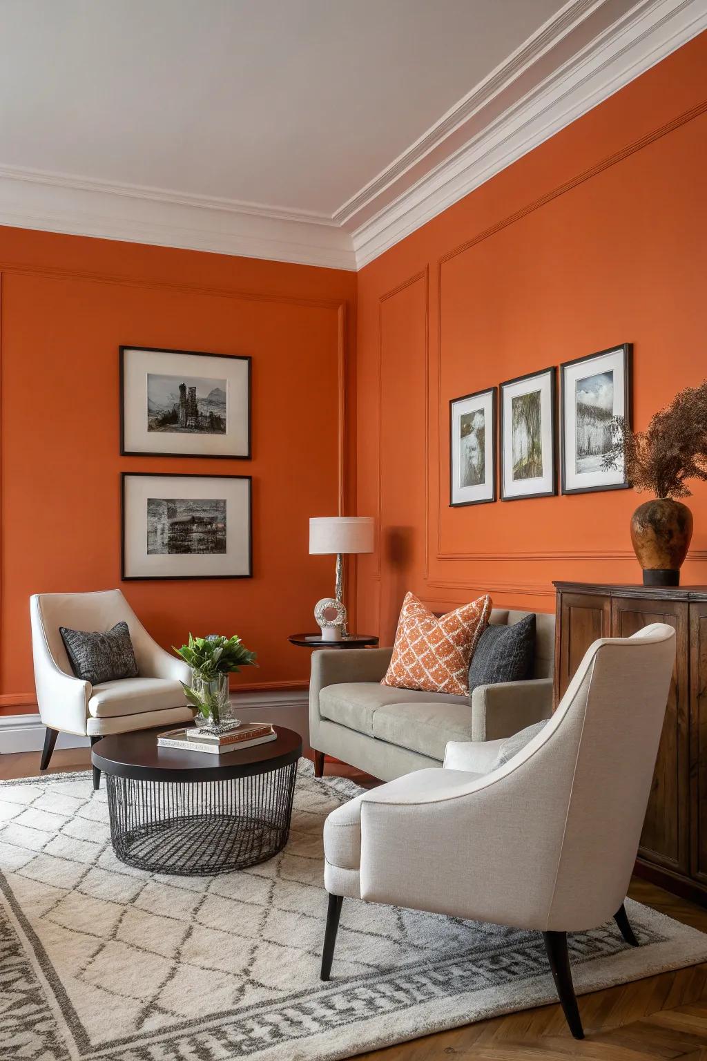 A living space showcasing a prominent coral feature wall that provides a dynamic focal point.