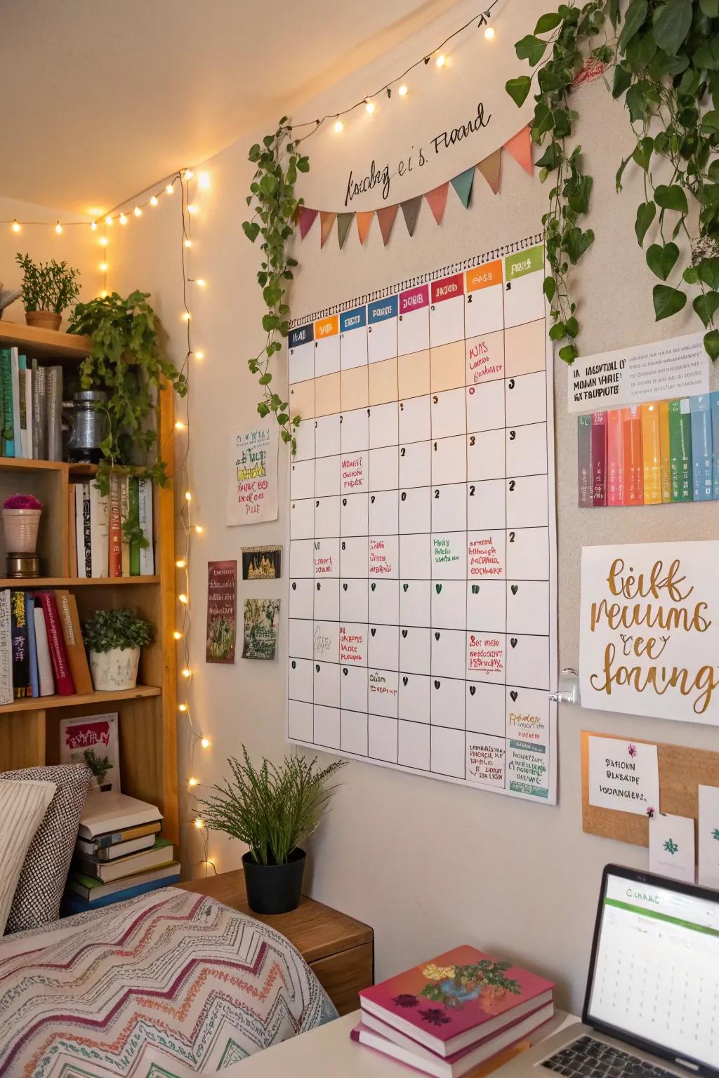 A wall calendar can be both a visual focal point and a way to stay organized.