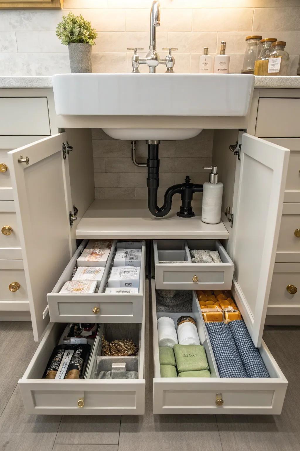 Get the most out of your space with modular drawers designed to fit your cabinet’s specific shape.