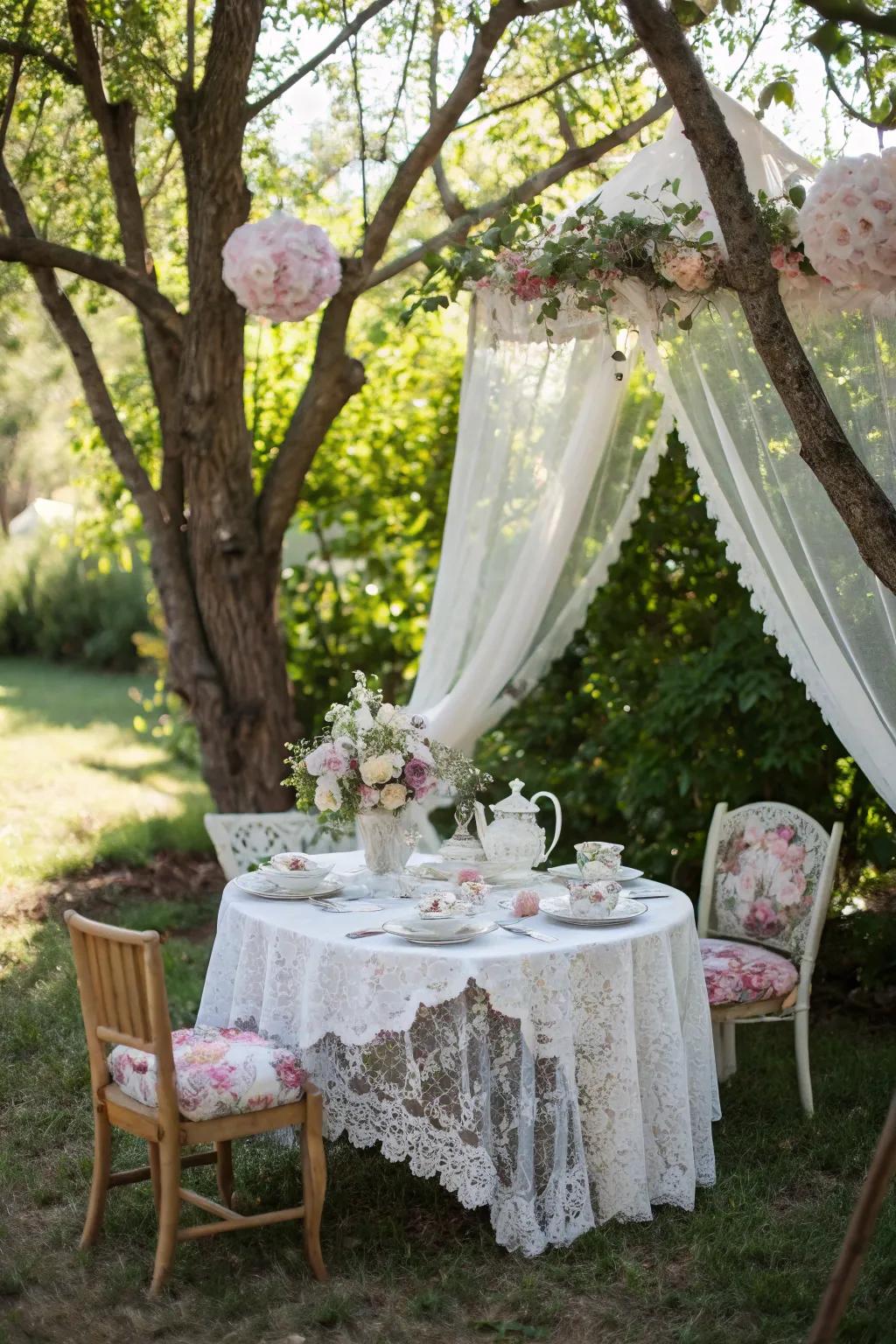 A vintage tea celebration within a garden, radiating sophistication and appeal.