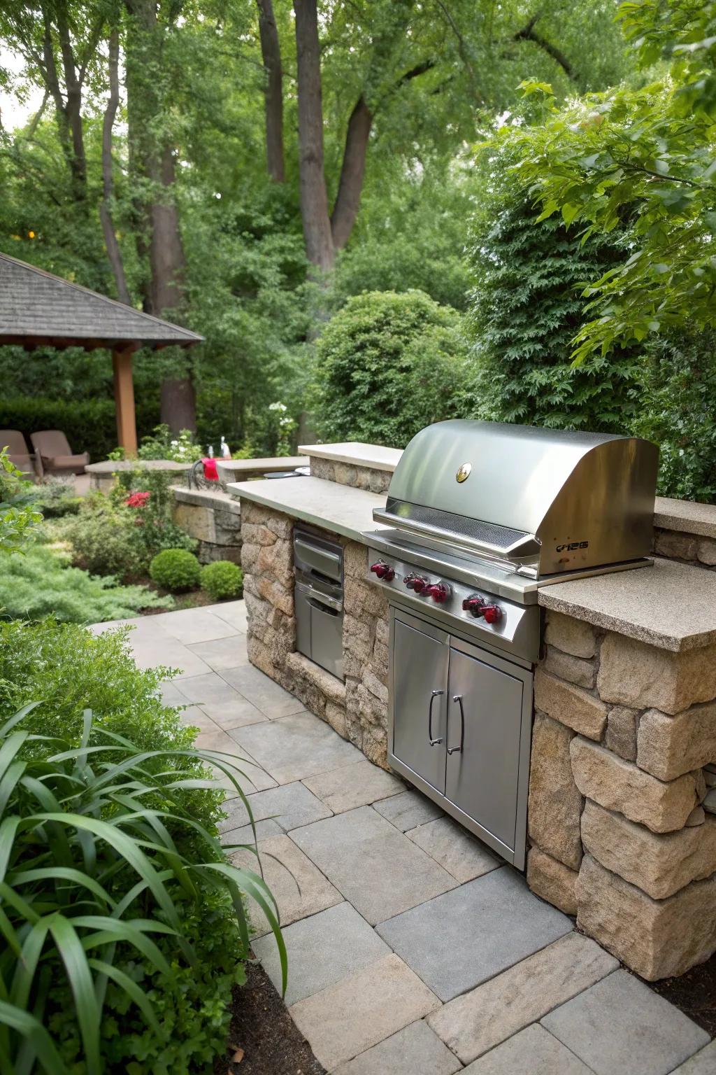 An integrated grill enriches any outdoor space with elegance and functionality.