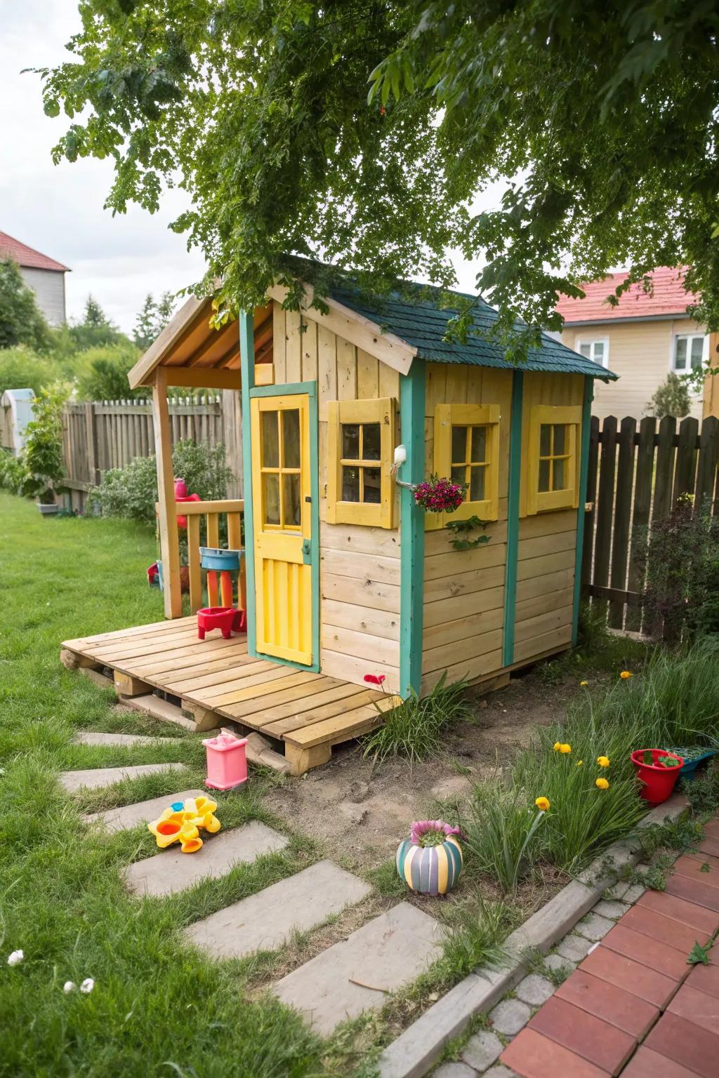 Enchanting playhouse created from repurposed resources.