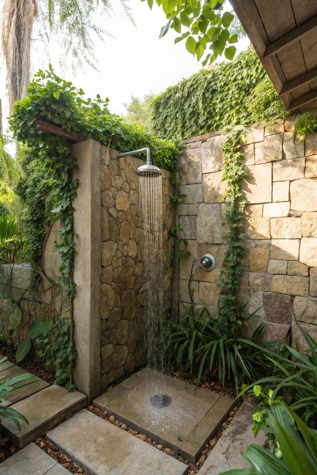 Feel nature's embrace with a natural stone shower area.