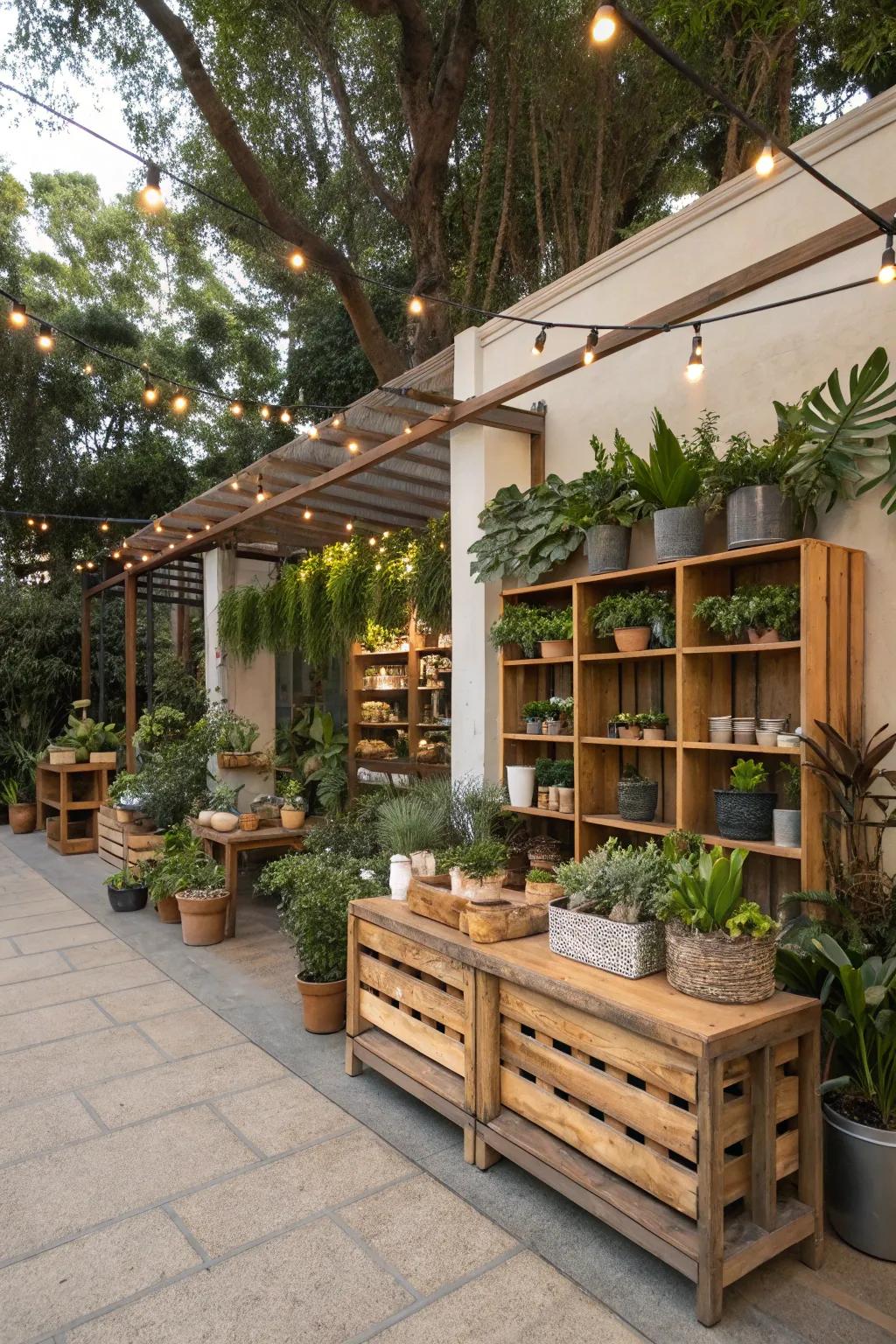 Using natural components such as timber and foliage for a tranquil retail atmosphere.