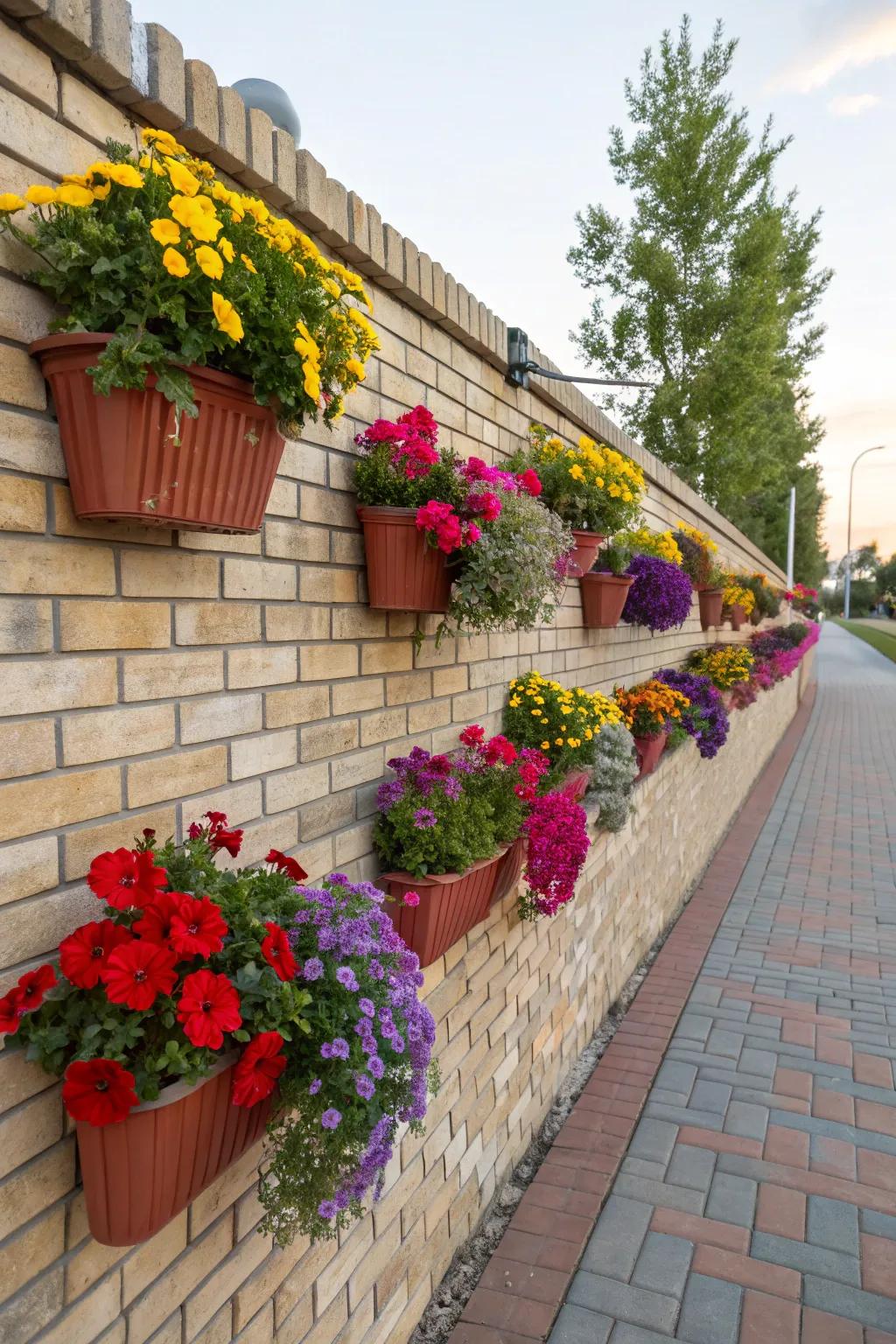 Infuse your outdoor walls with a burst of color utilizing vibrant planters.