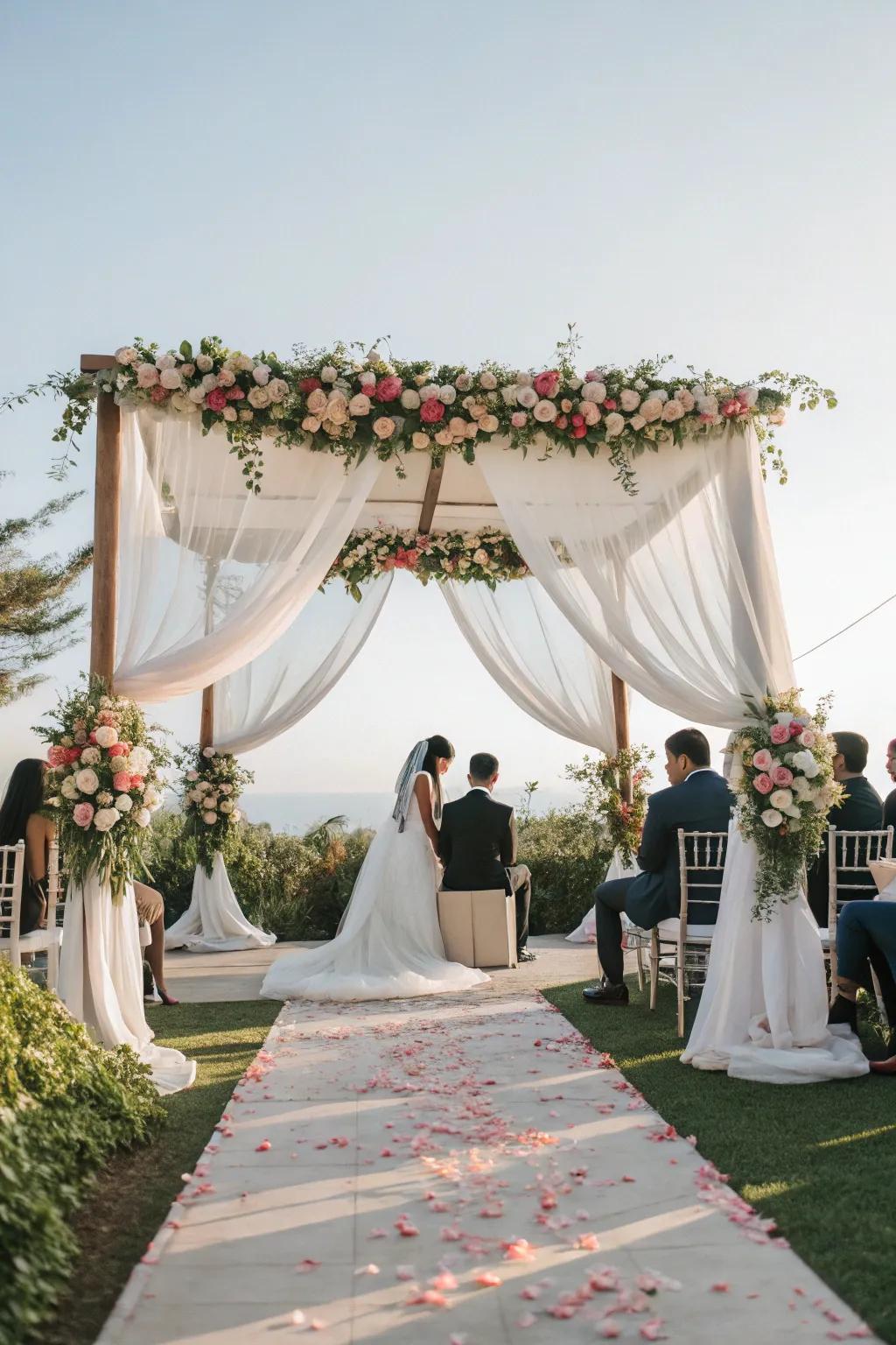 Conjure a storybook scene with elegant drapes and canopies.