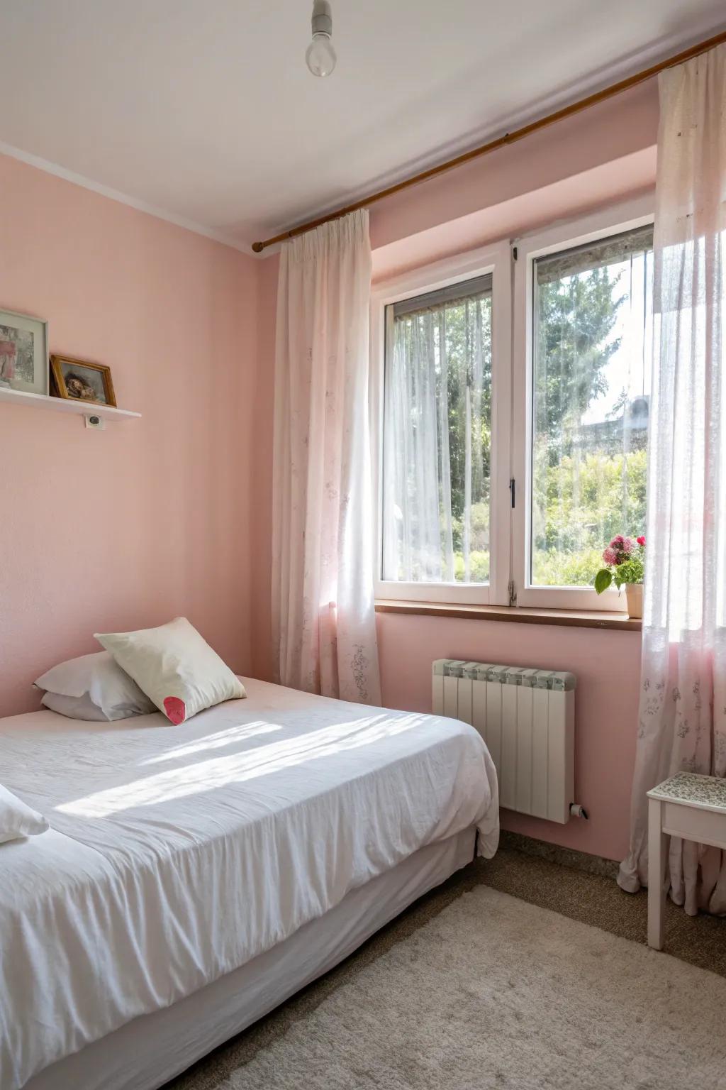 Muted colors like gentle rose have the power to enlarge and brighten up a confined area.