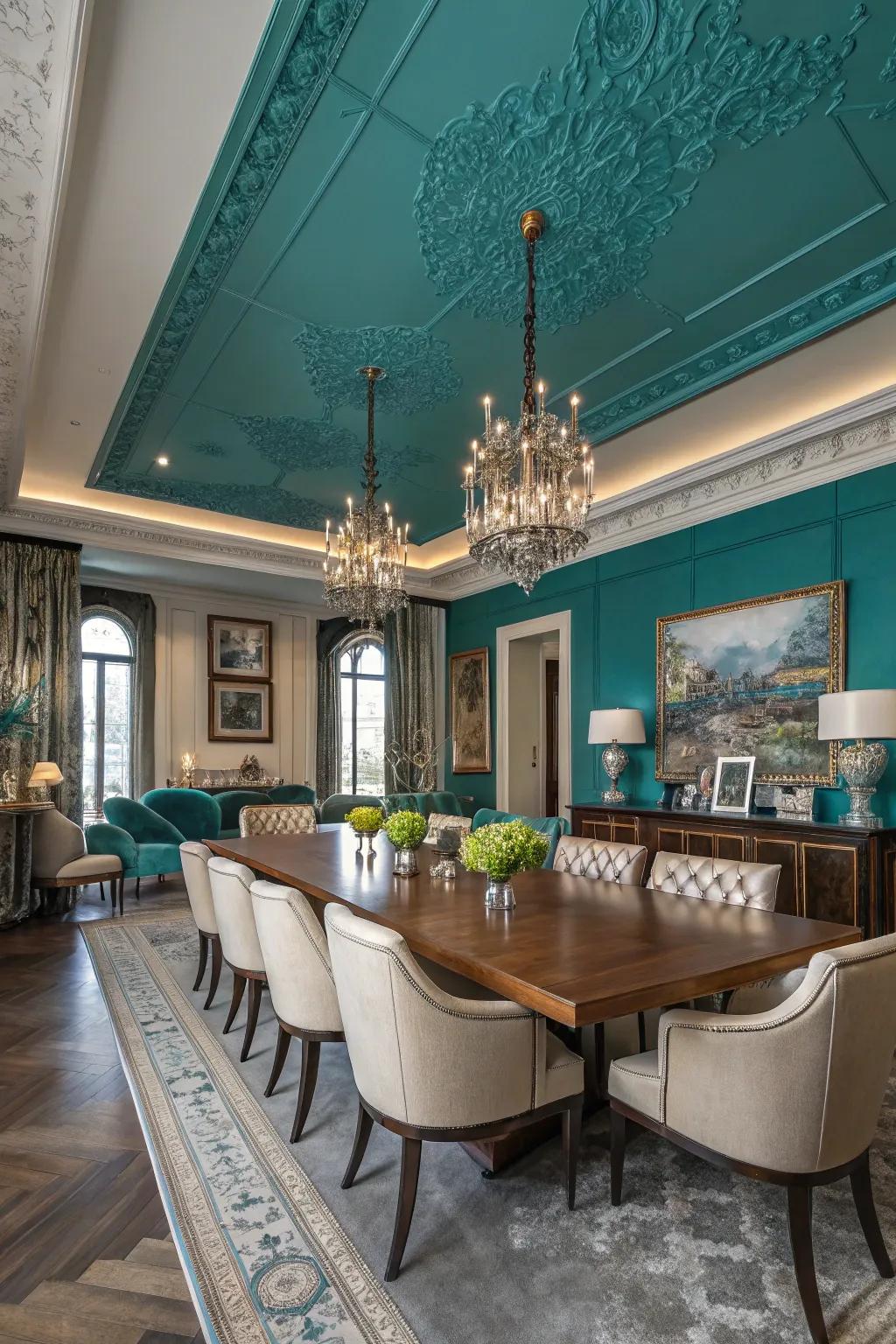 Bold shades have the power to make the ceiling the room's focal point.