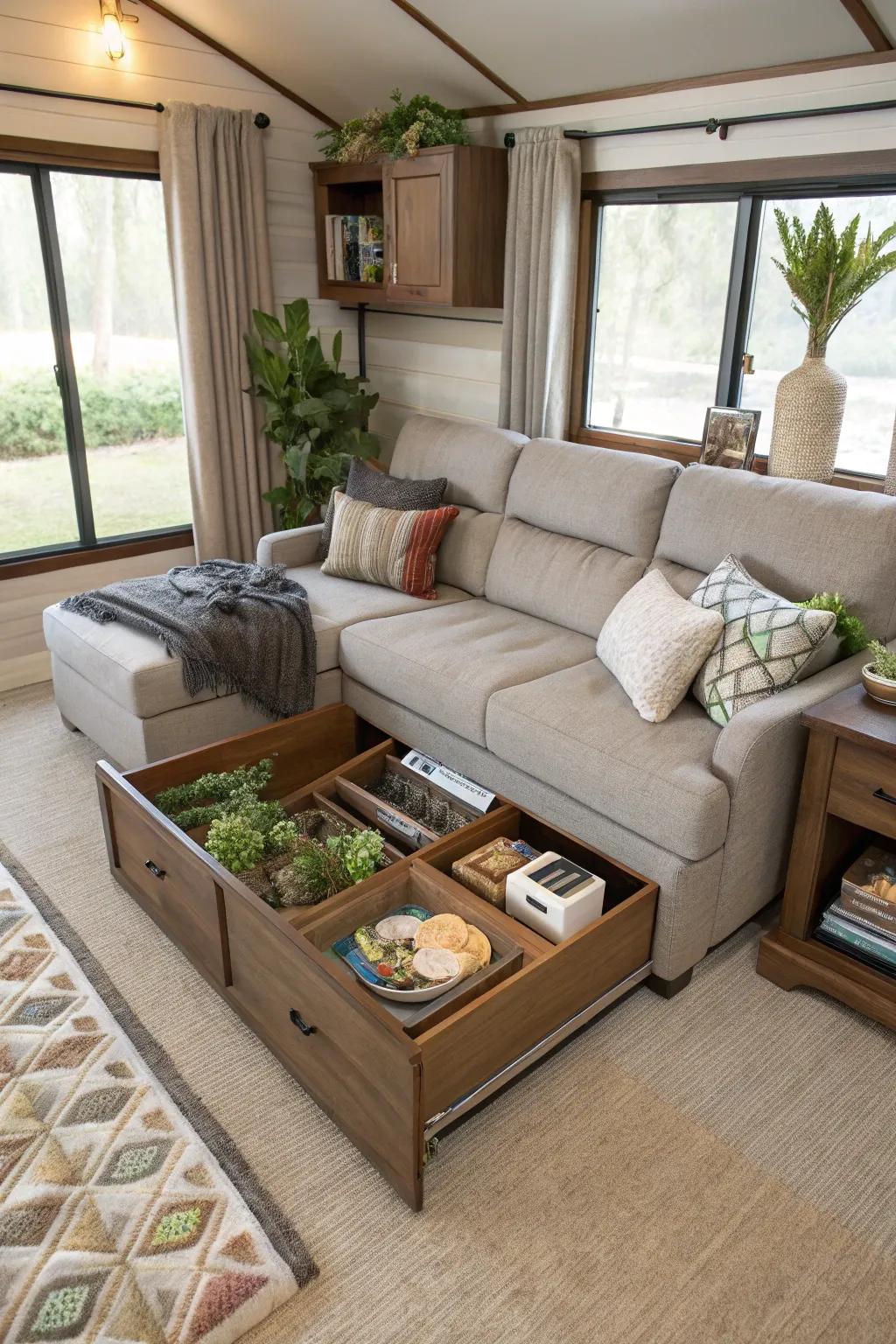 Multi-functional furniture optimizes space while maintaining style.