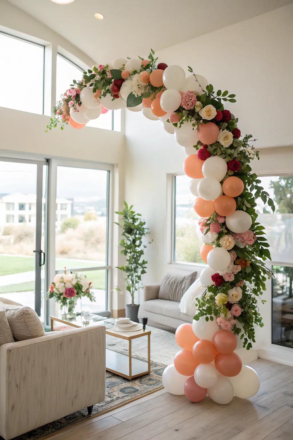 A floral-enhanced arch delivers a striking welcome.