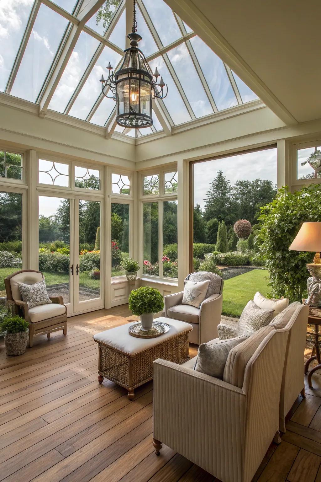 A sunroom perfectly blending indoor comfort with the allure of the outdoors.