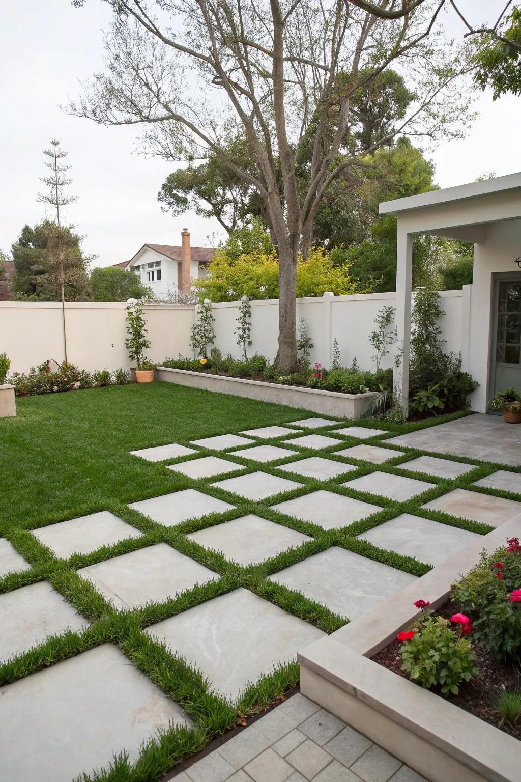 Sleek geometric patterns fashion a contemporary outdoor setting.