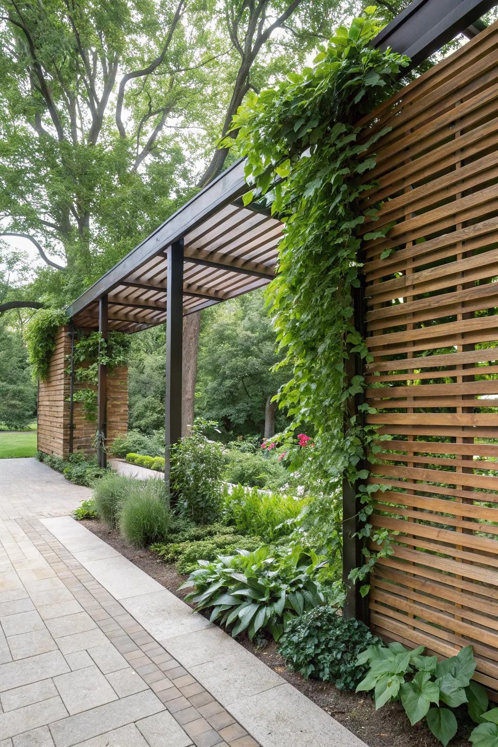 Horizontal wood slats bring about a comfortable and earthy vibe.