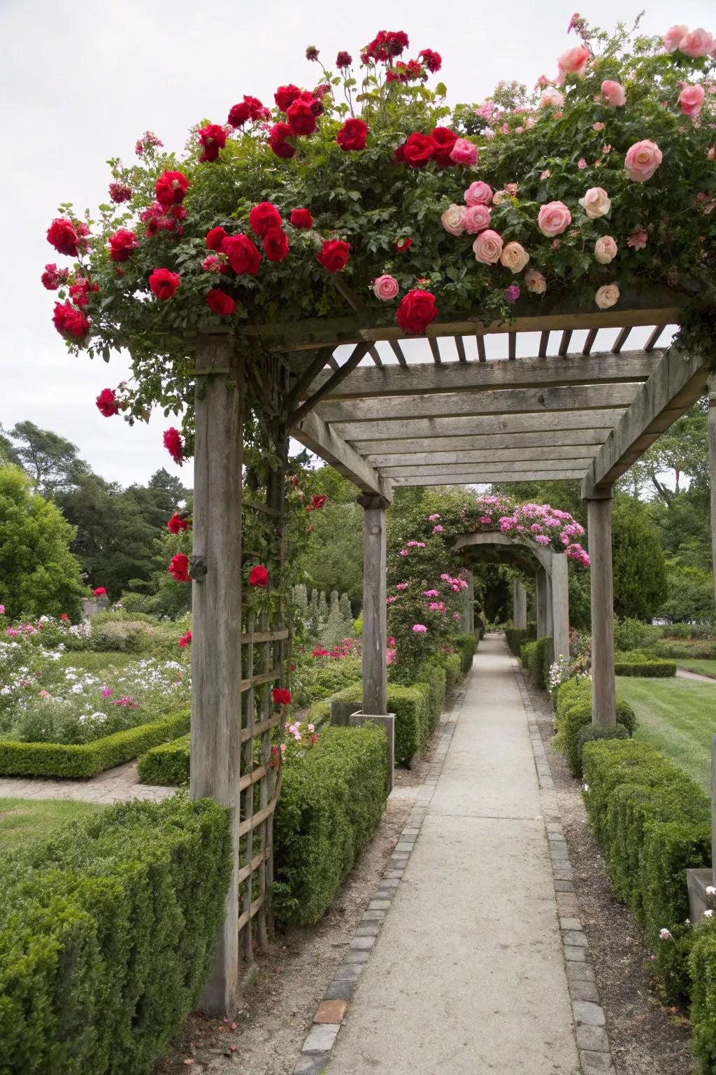 A timeless timber arch transforms a garden path into a romantic gateway.