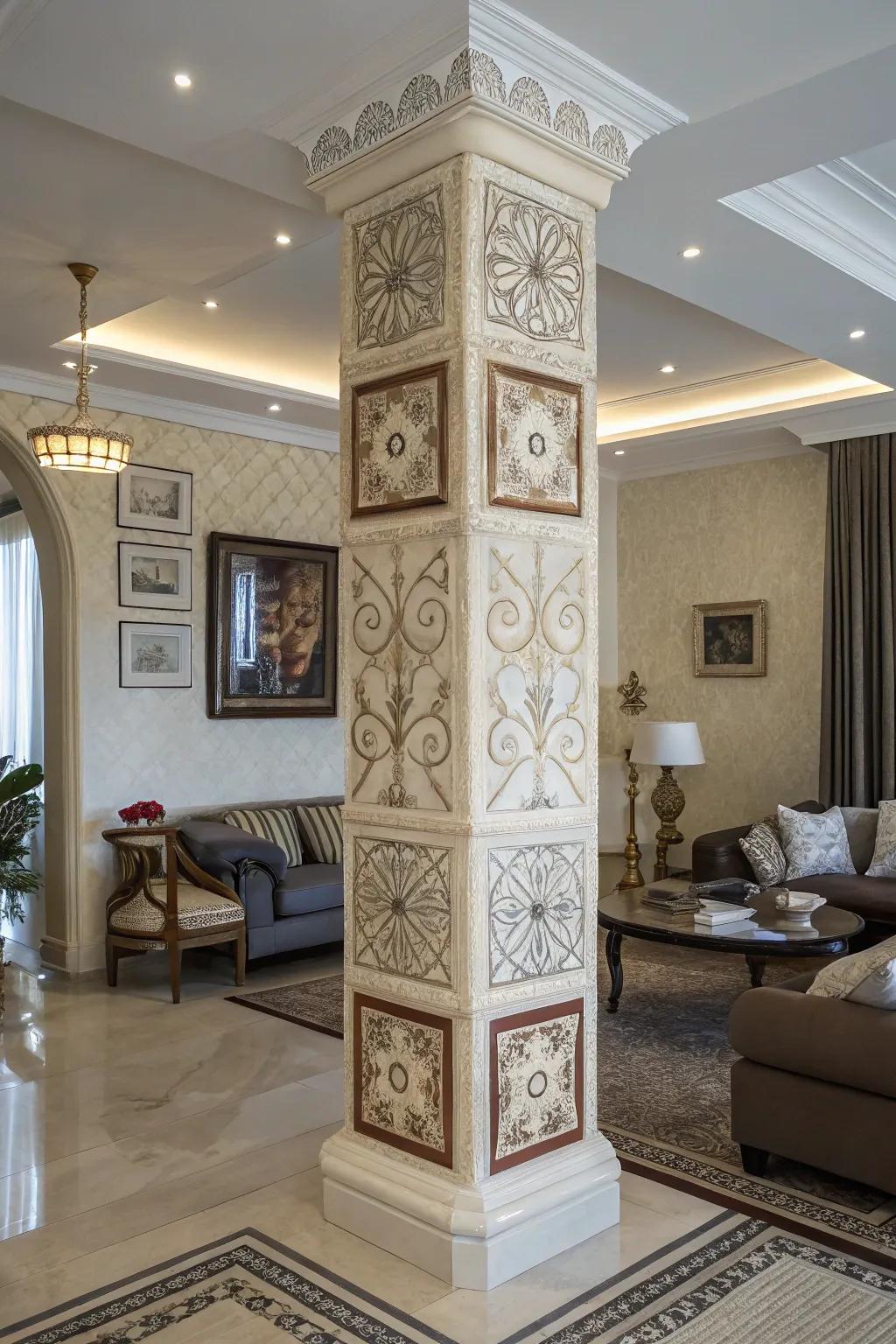 Transform your pillars into statement pieces with decorative panels.