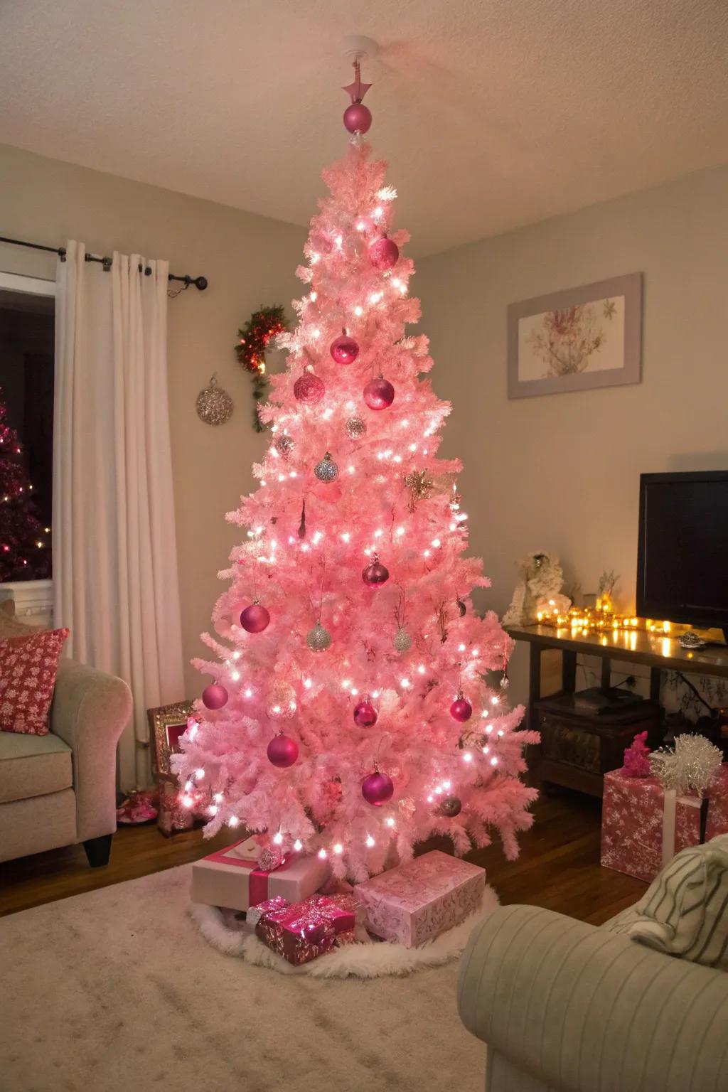 A show-stopping pink Christmas tree.