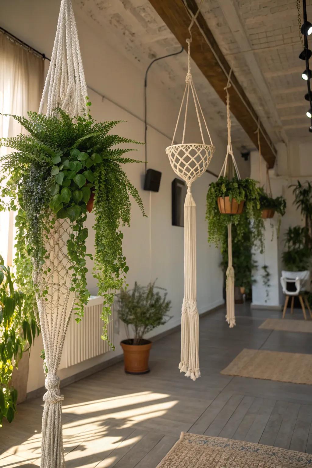 Elevate your space with height and a touch of the fantastical through a suspended plant arrangement.