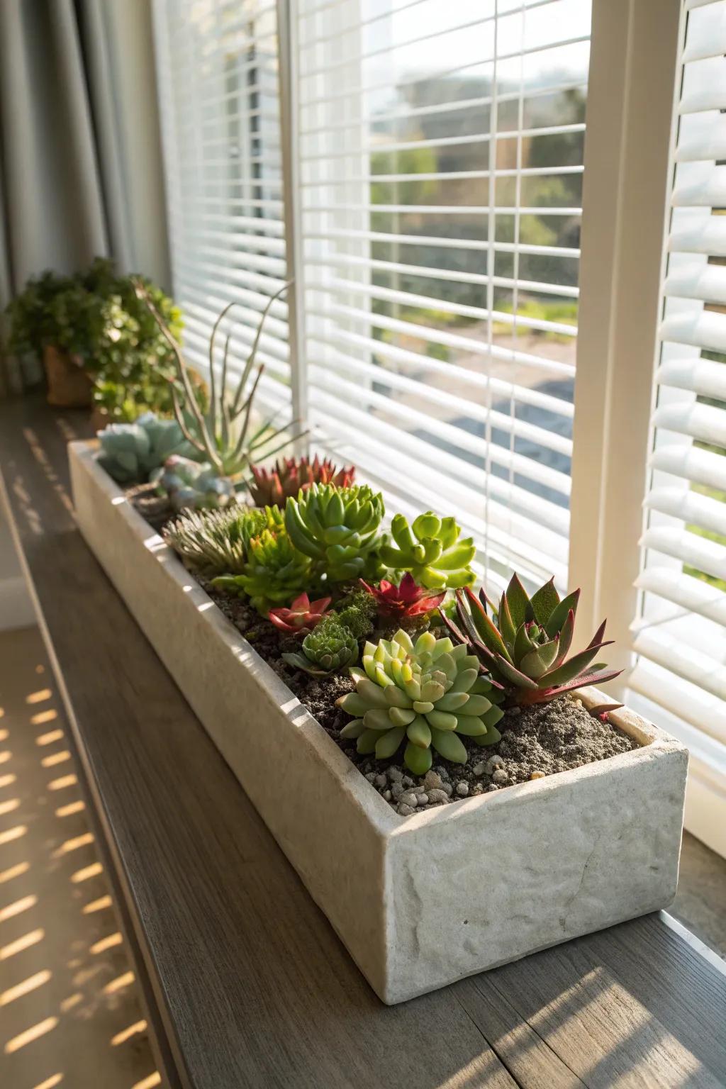 A stylish succulent garden, perfect for adding greenery to mom's favorite corner.