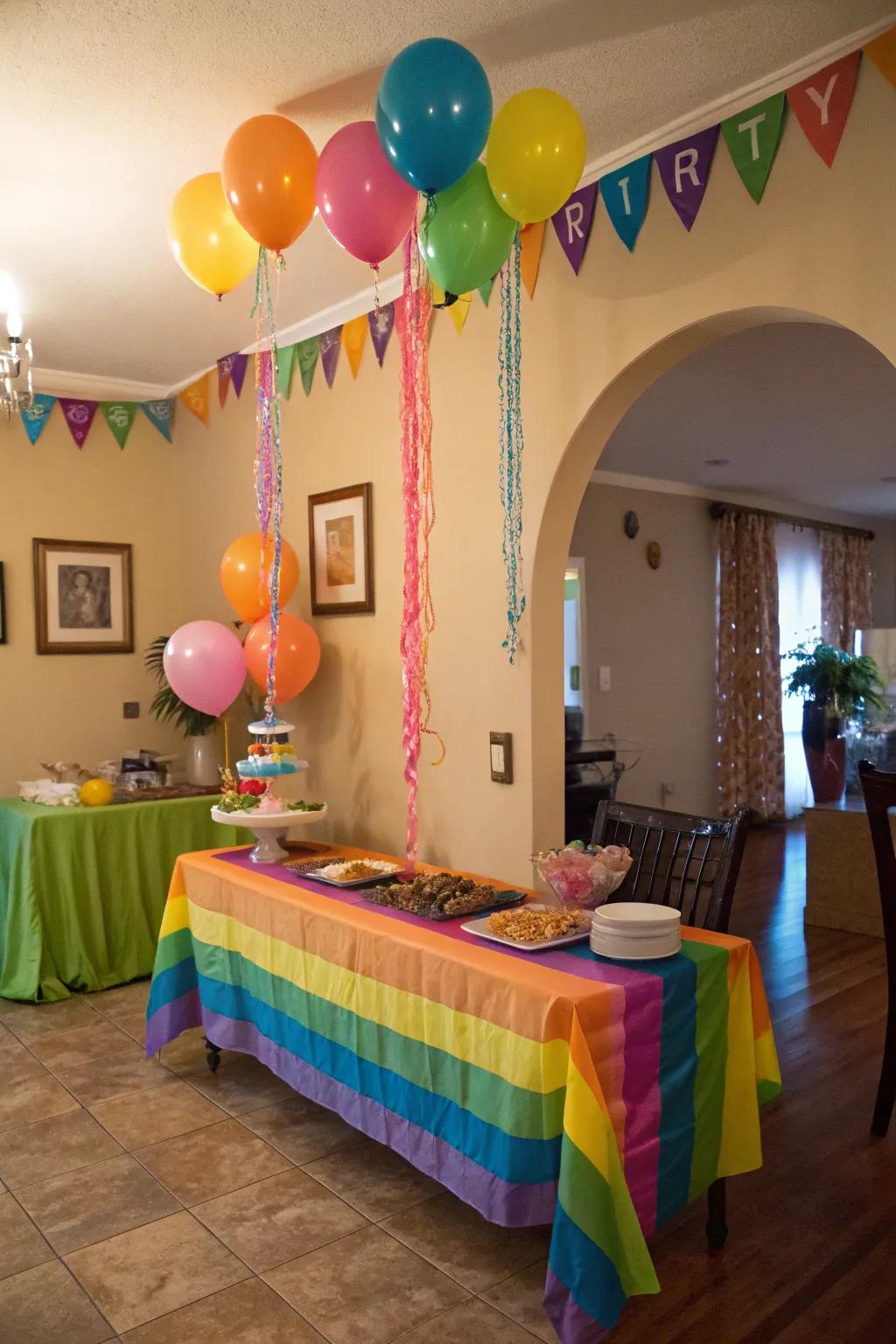 Revamp any space using layered plastic VividShield Table Covers as a backdrop.
