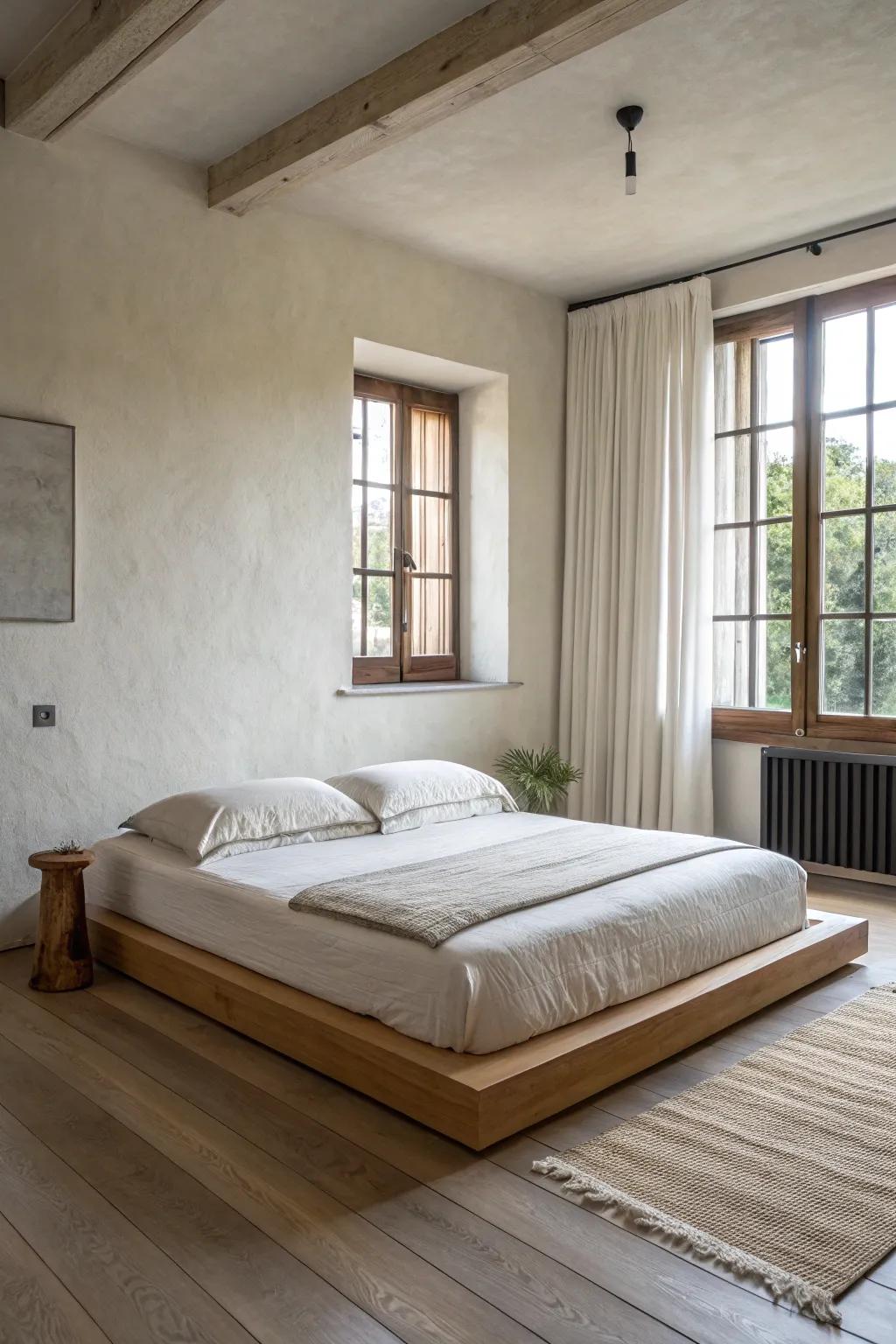 Simple platform beds provide a fresh and peaceful style.