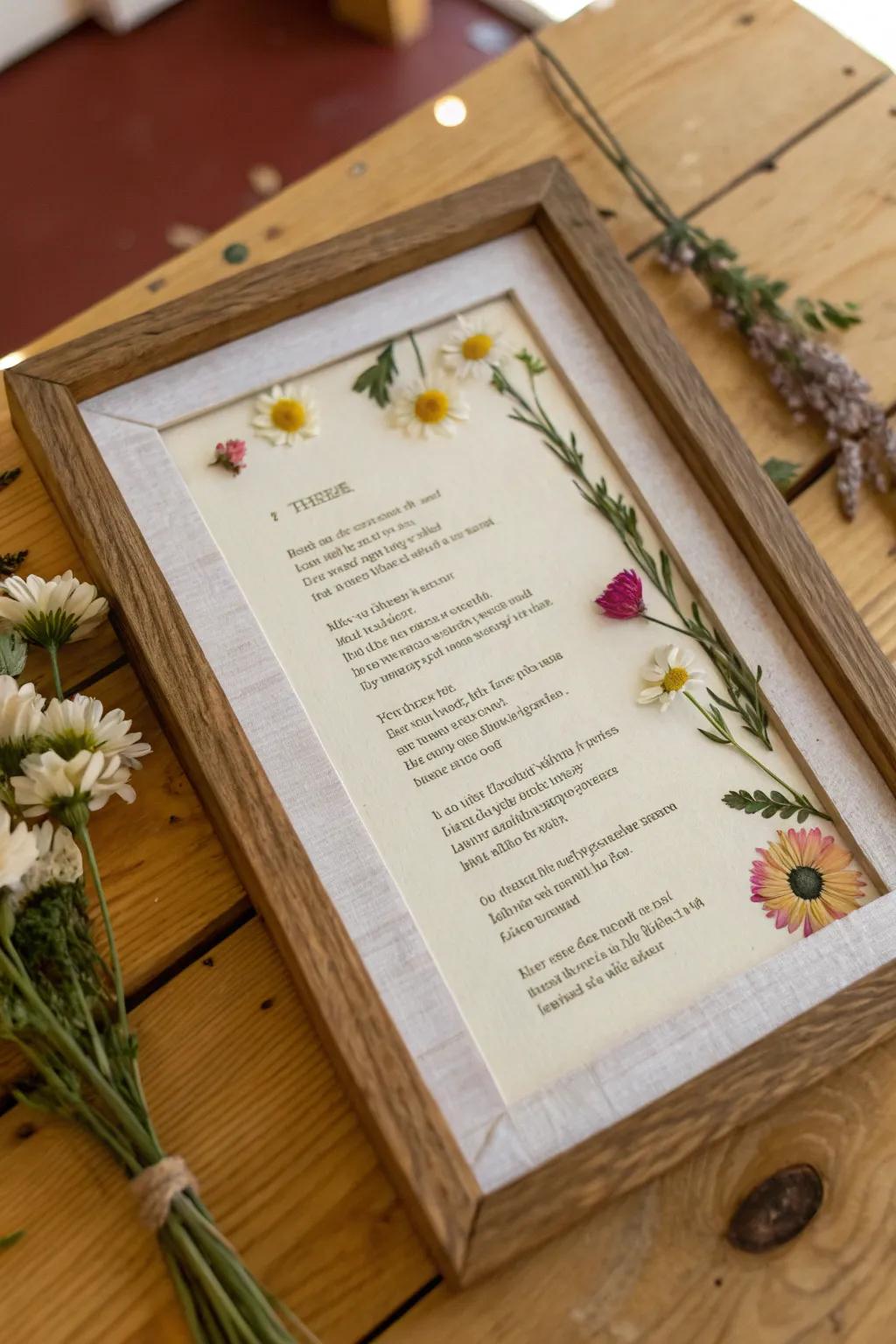 Pressed blossoms enhance your poem exhibits with a hint of vintage elegance.