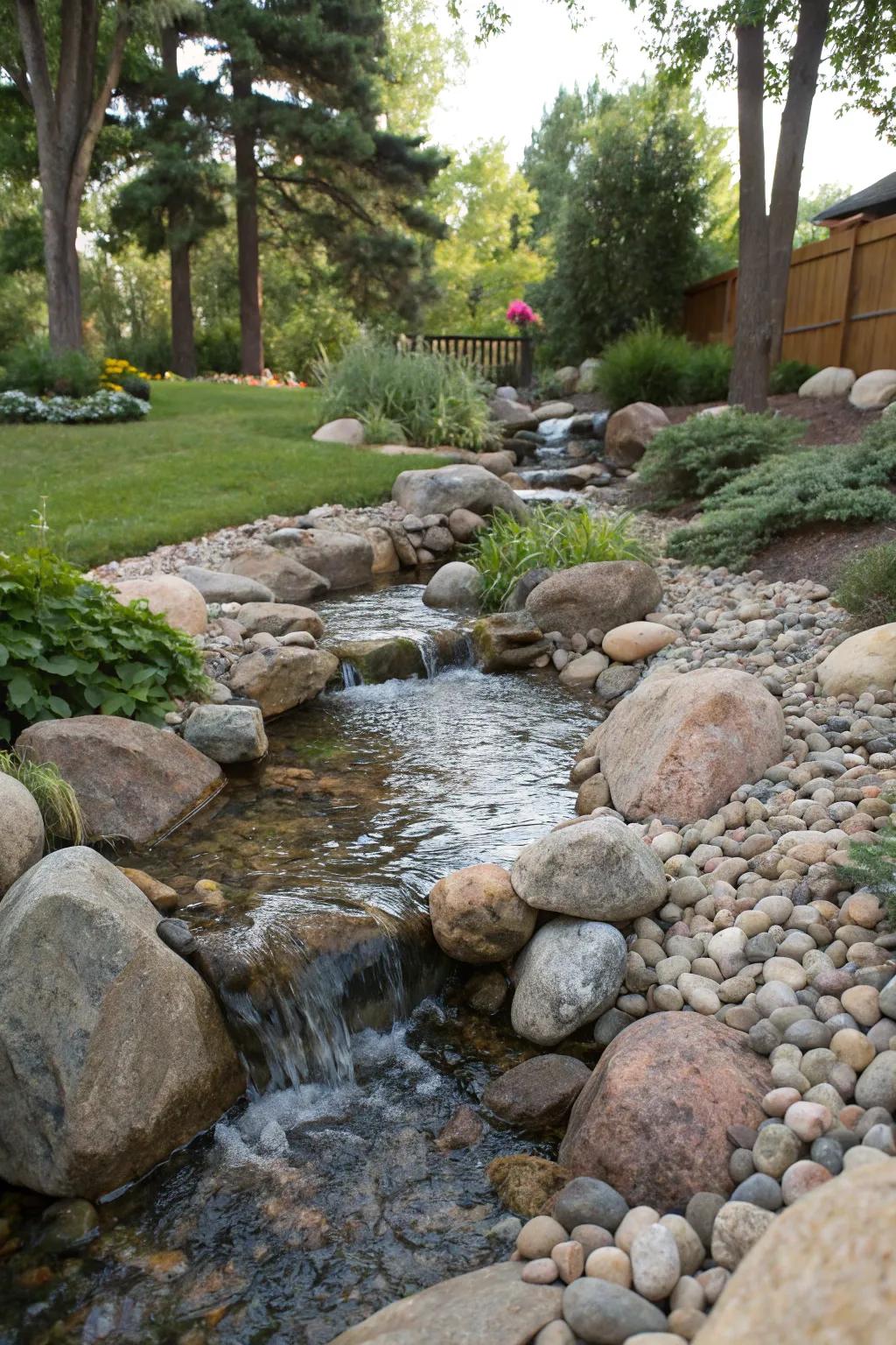 Natural stones give your stream a fluid, ageless charm.