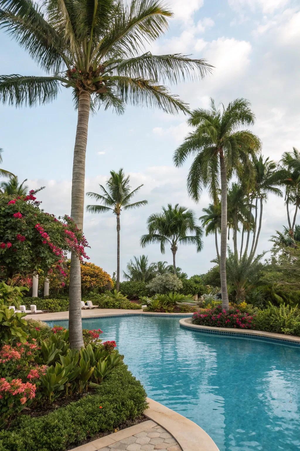 Design a tropical escape with the iconic palm trees swaying by your poolside.