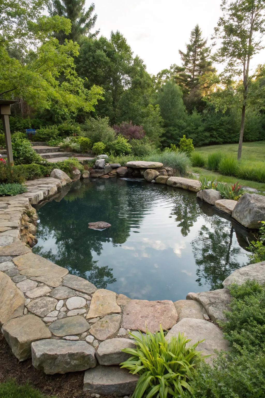 A pool pond enhanced with natural stone features.