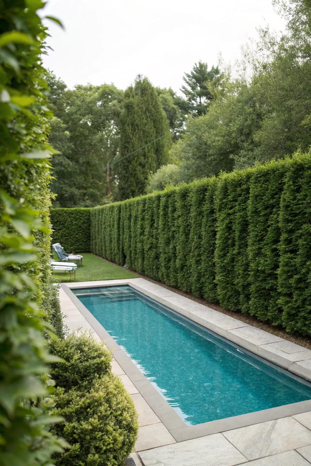 High hedges offer a natural barrier of privacy for your backyard pool.
