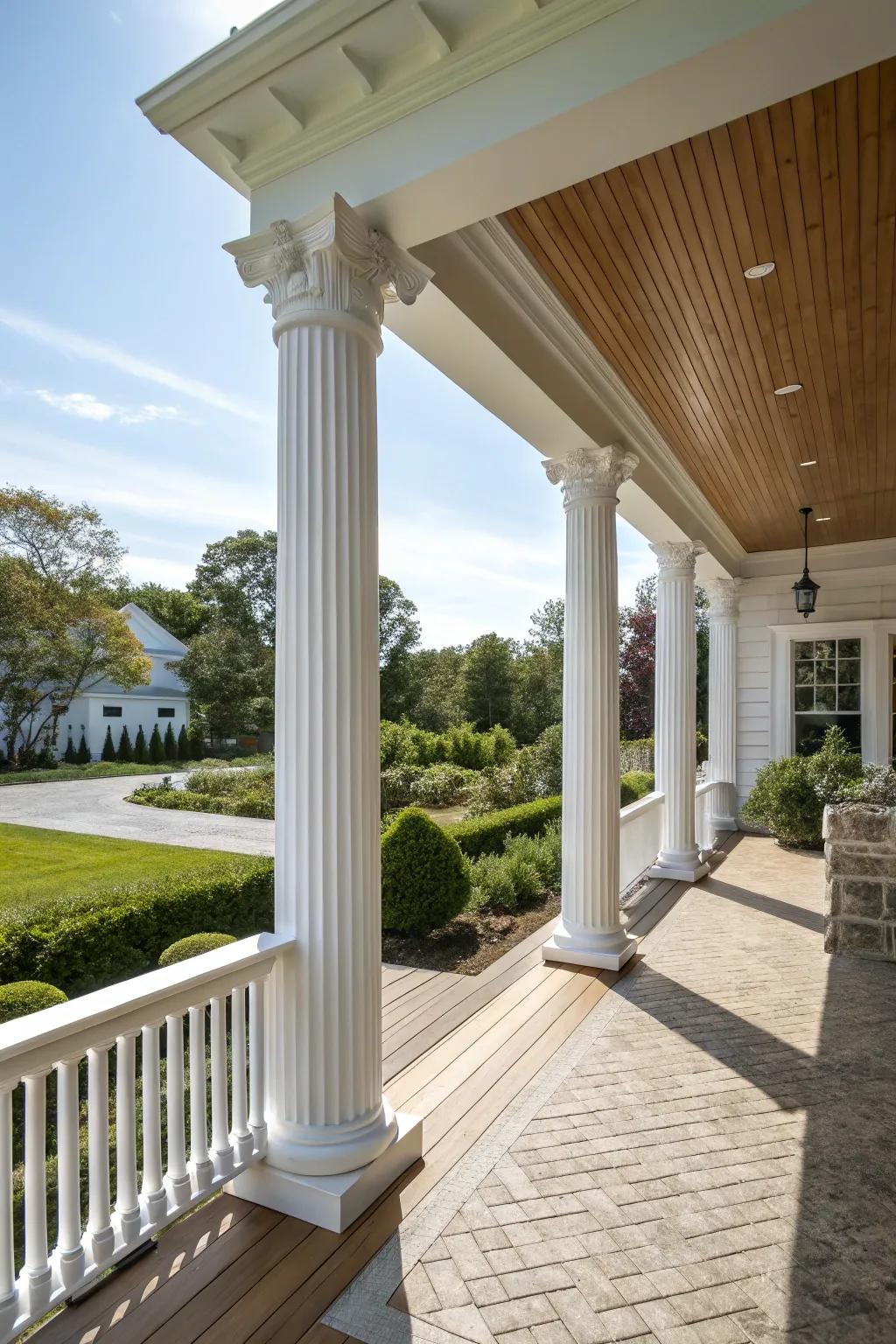 Refined column enclosures give a traditional charm to any porch.